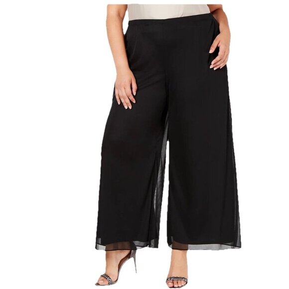 MSK Palazzo Pants Plus Size 3X Sheer Mesh Wide Leg Flowy Black Lined Elastic New - Picture 2 of 6